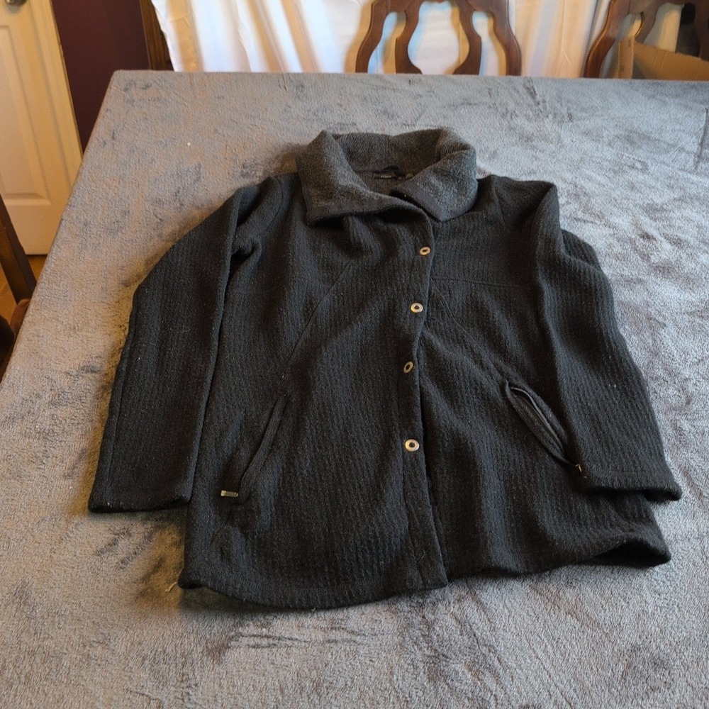 Prana Womens Charcoal Gray Wool Blend Snap Front Jacket Coat Size Medium